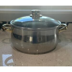 Vintage 1970's 4 Qt Cuisine Command Performance Gold/ Lid 3 Ply Base 18/10